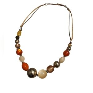 Bohemian Chic  themed multi-colored beaded necklace, neutral warm tones